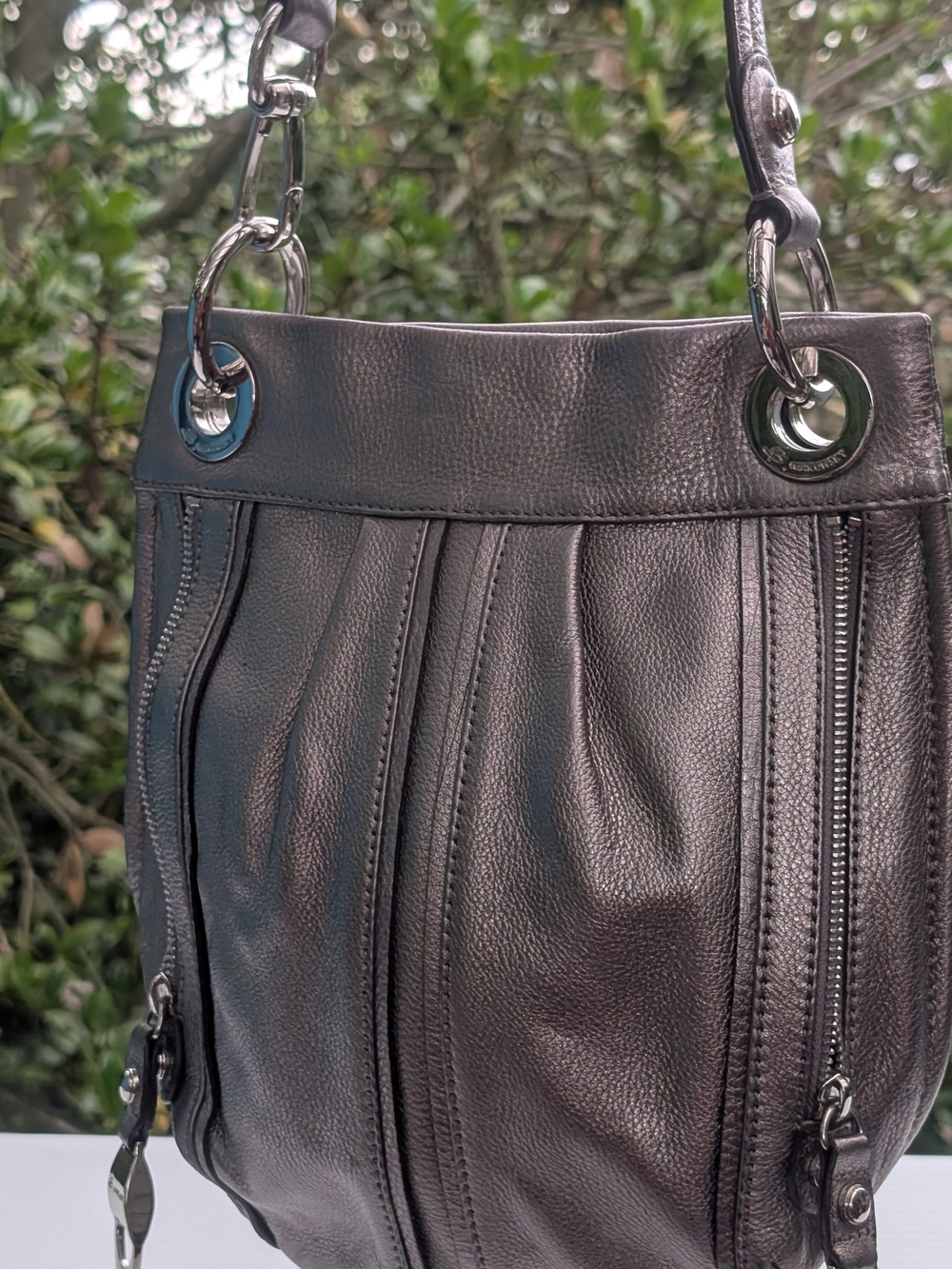 b. makowsky Black Leather Pleated Crossbody Bag